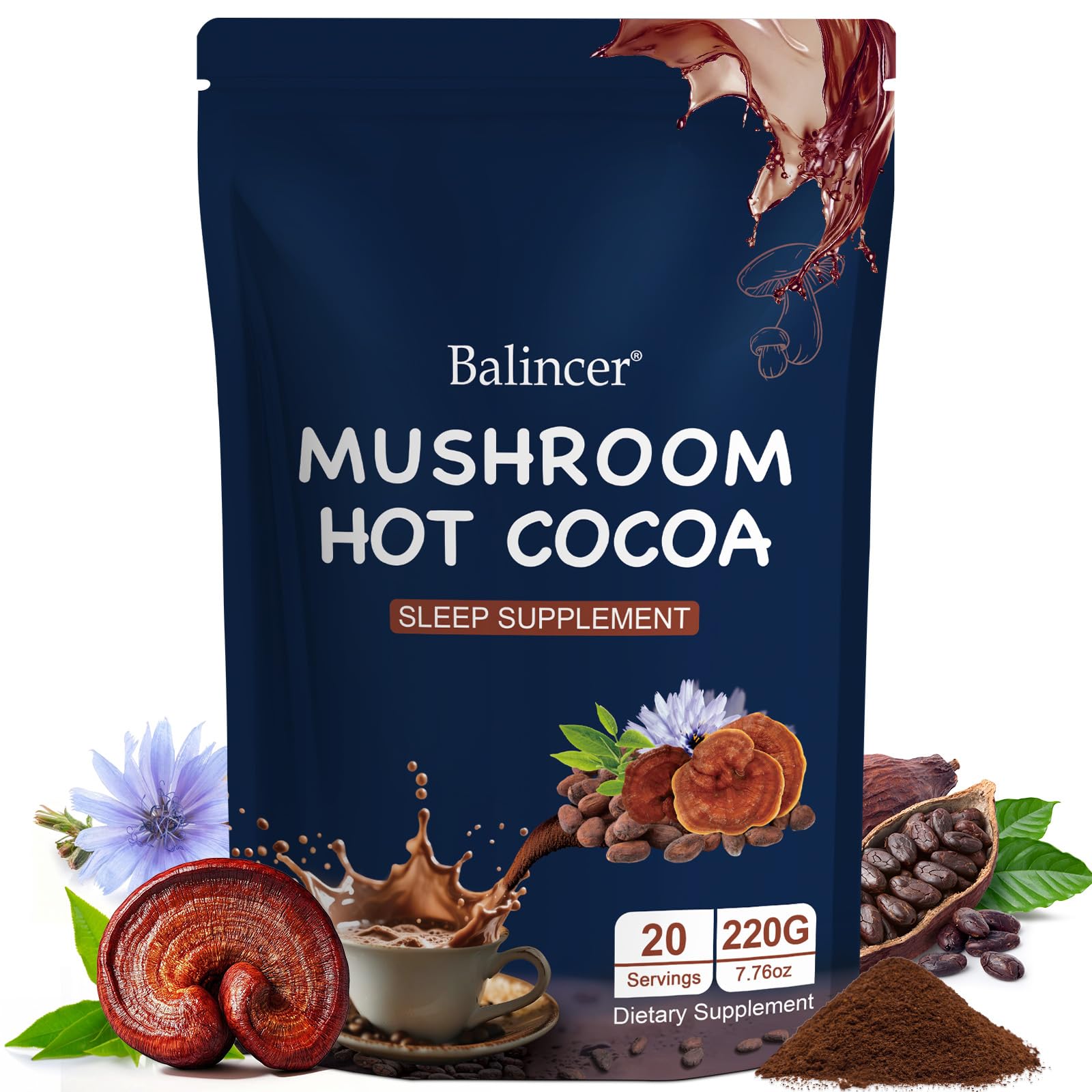 Balincer Mushroom Hot Cocoa packaging with product label
