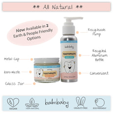 Close-up of BALM! Baby Kids Natural Fluoride Free Toothpaste orange pump bottle