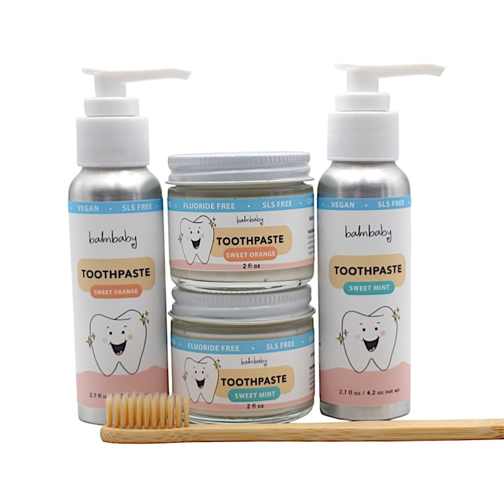 Recyclable aluminum pump bottle packaging for BALM! Baby toothpaste