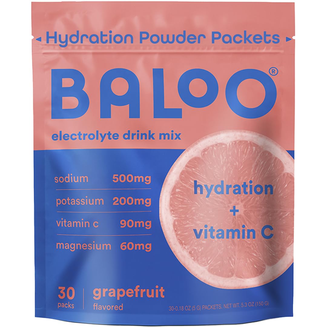 Baloo electrolytes grapefruit packets ready to mix for crisp hydration.