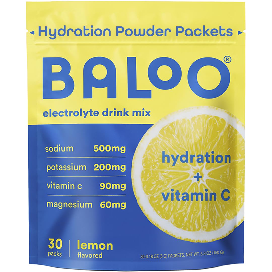 Baloo electrolytes lemon packet closeup for clean hydration and refreshing taste.