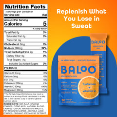 Baloo electrolytes powder dissolving in water for crisp daily hydration.