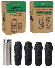 Bamboo charcoal dental floss with mint flavor in a reusable metal holder