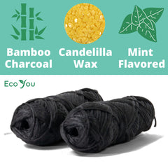 Close-up of bamboo charcoal dental floss woven fiber