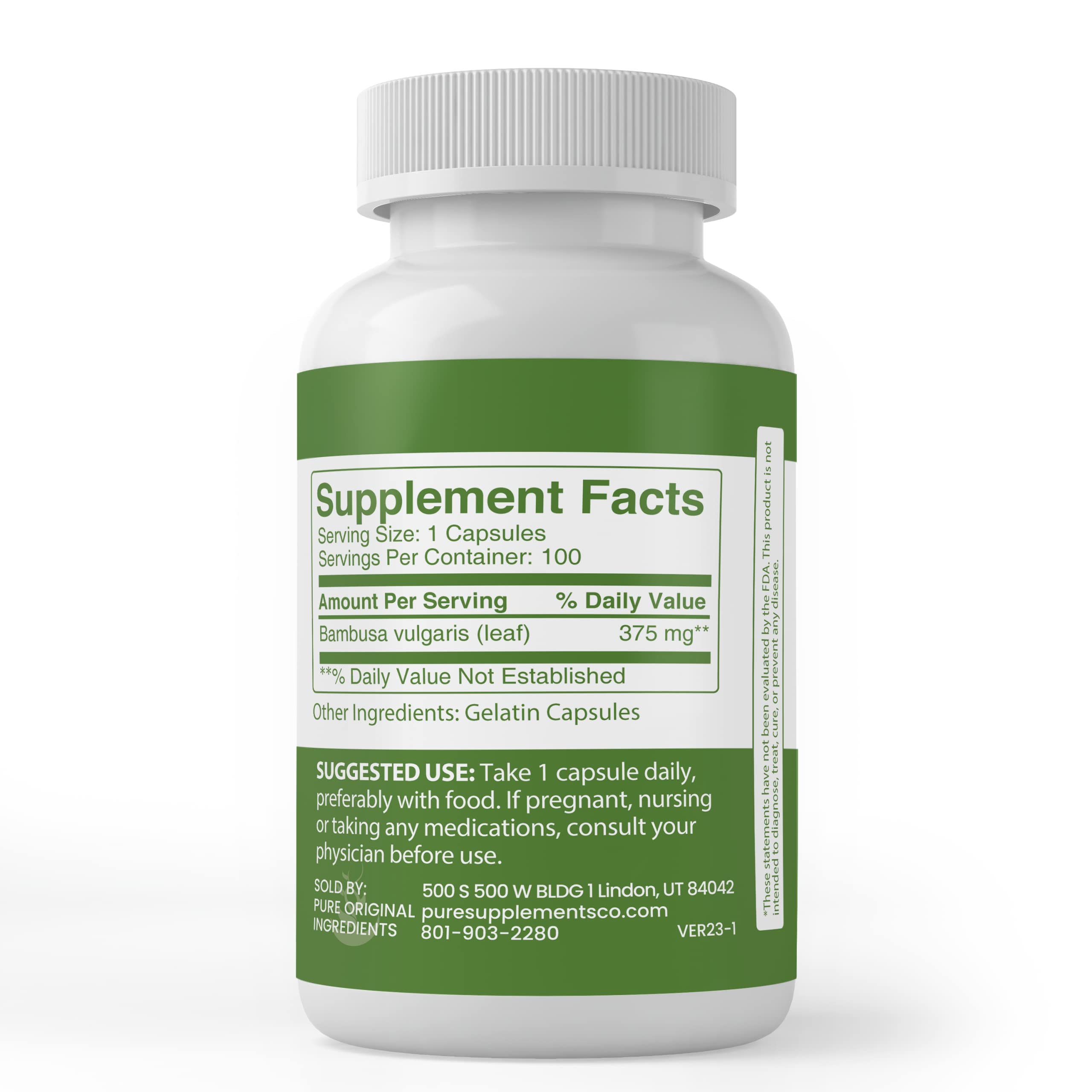 Bamboo extract capsules bottle packaging on white background