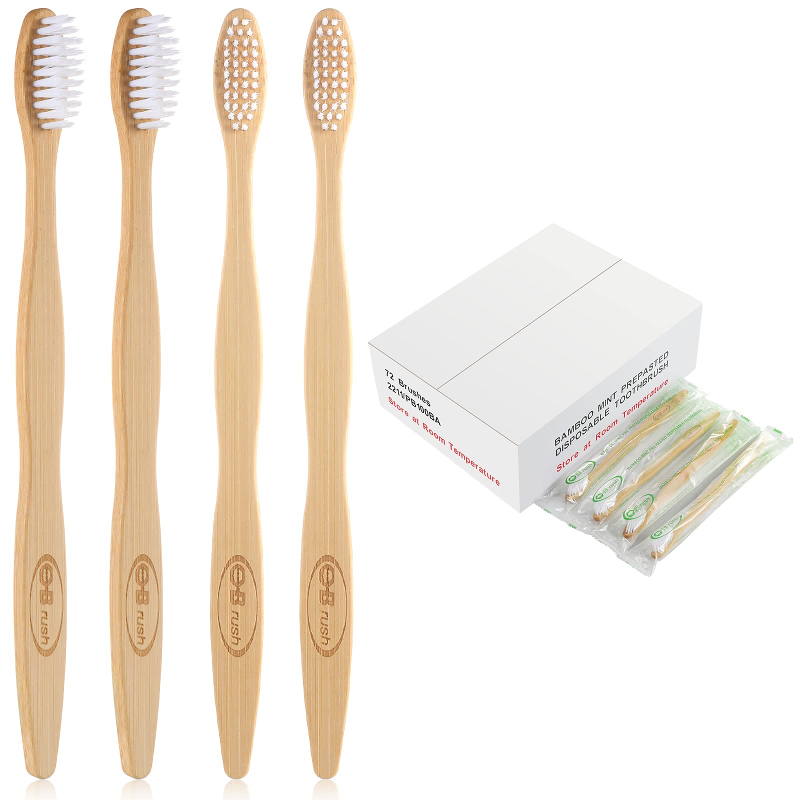 Bamboo prepasted toothbrush with mint gel and 7.5 inch handle