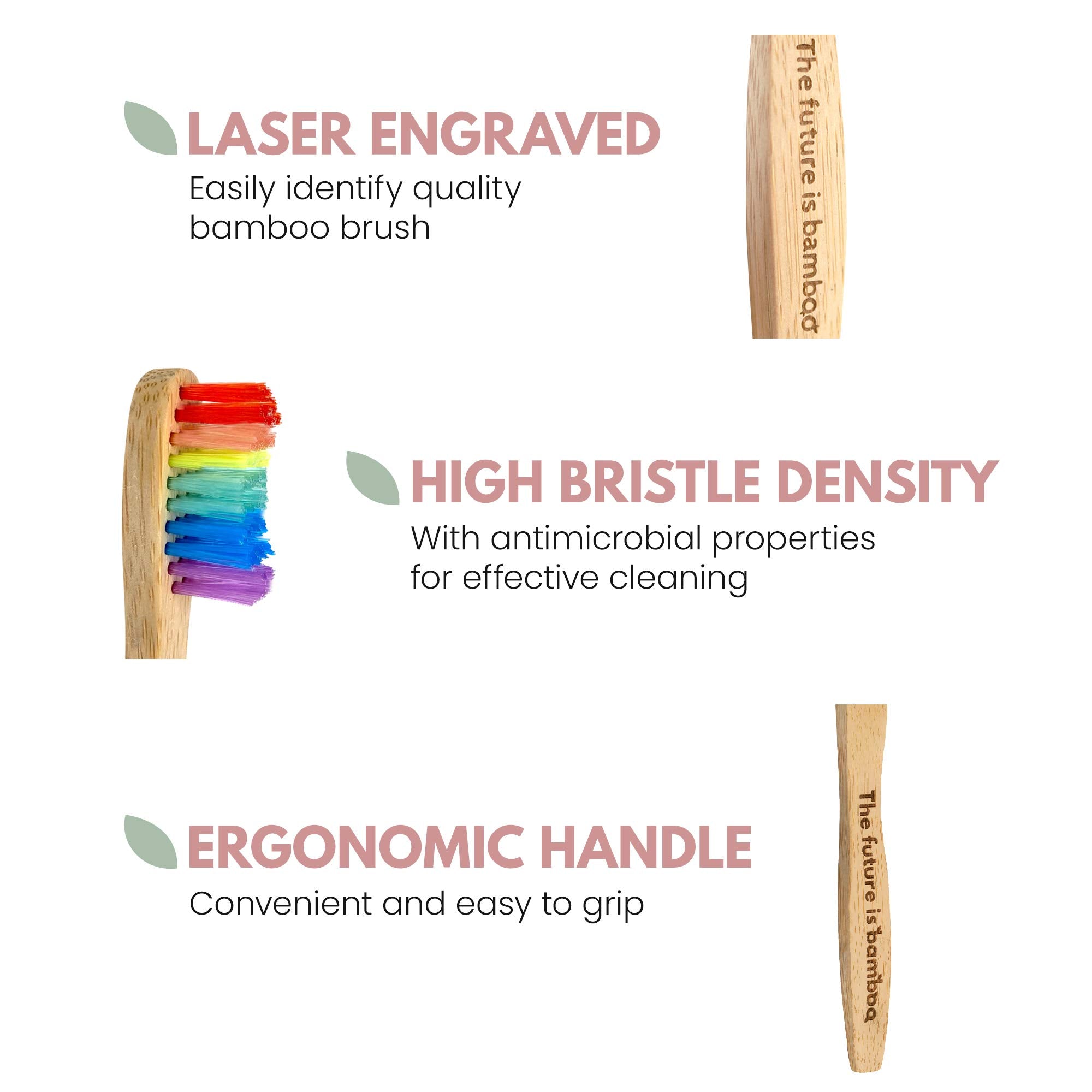 Pack of 4 Bamboo Rainbow Toothbrushes