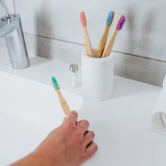 Close-up of bamboo toothbrush handle