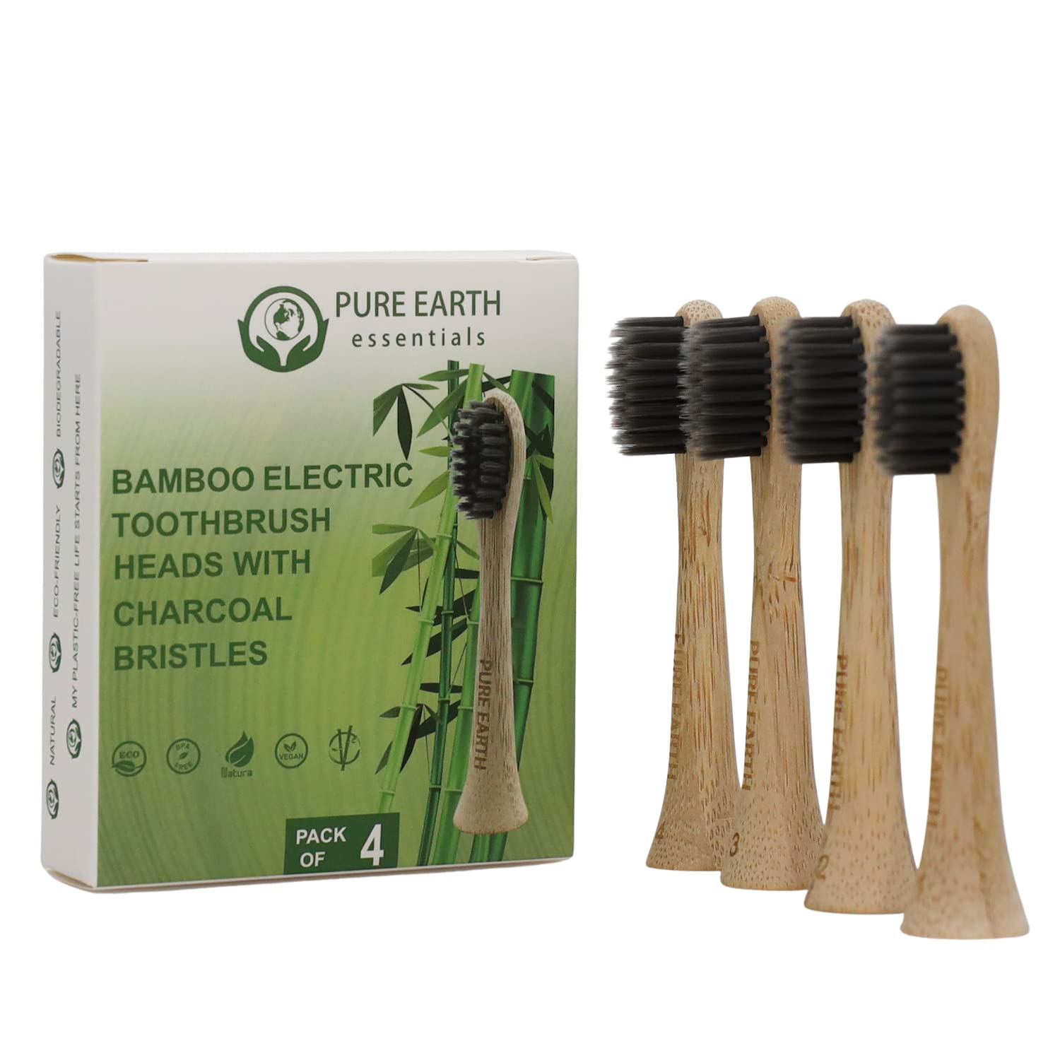Bamboo toothbrush head with charcoal-infused bristles