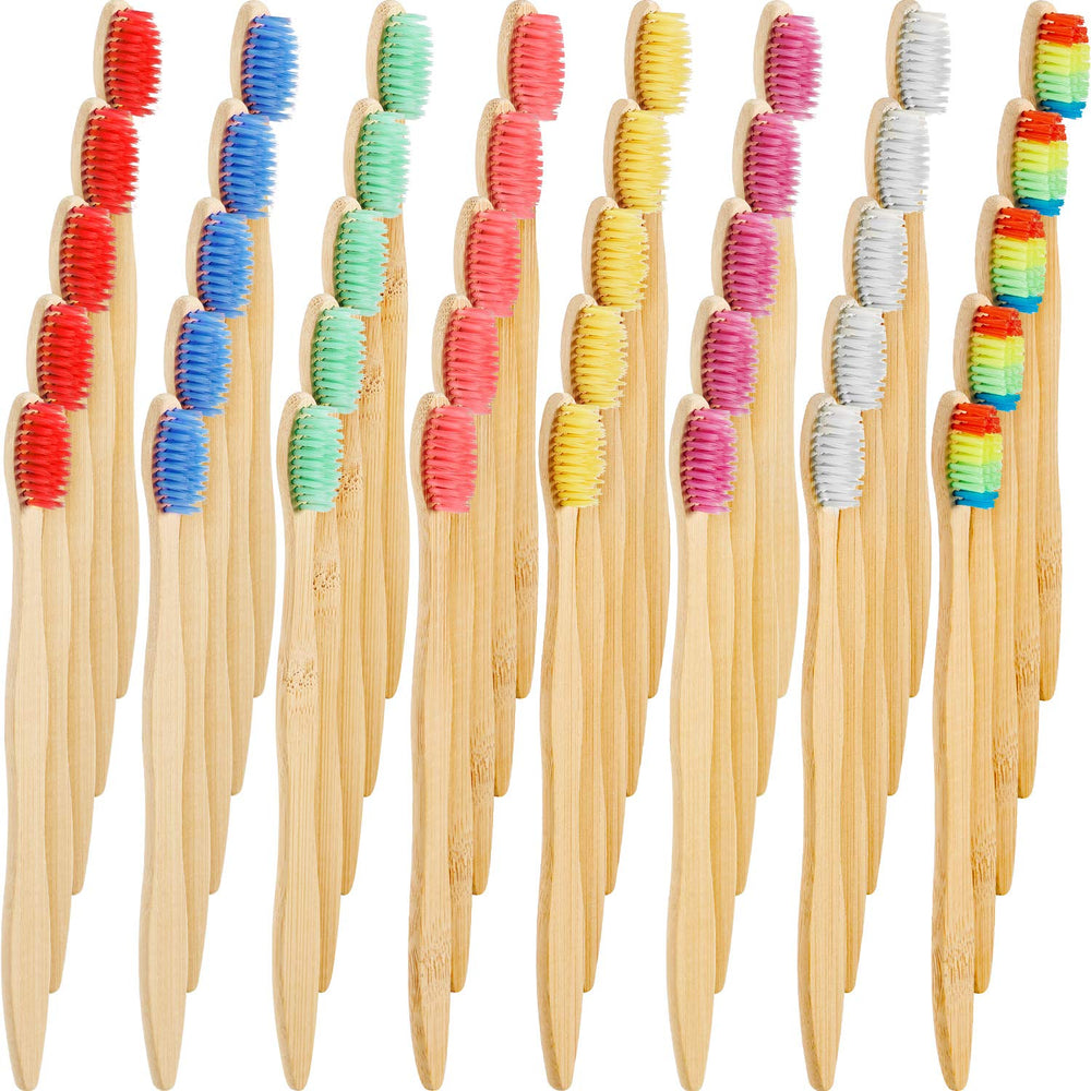 40 bamboo toothbrushes in multi-color set