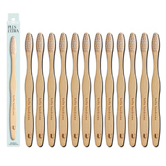 12-pack biodegradable bamboo toothbrushes with Hello Handsome etched handles