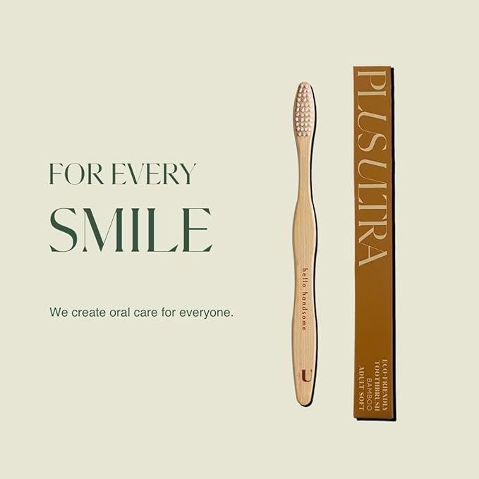 Close-up of Hello Handsome engraving on bamboo toothbrush handle