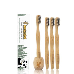 Front view of Bamboozled bamboo toothbrush set with holder (4-pack)
