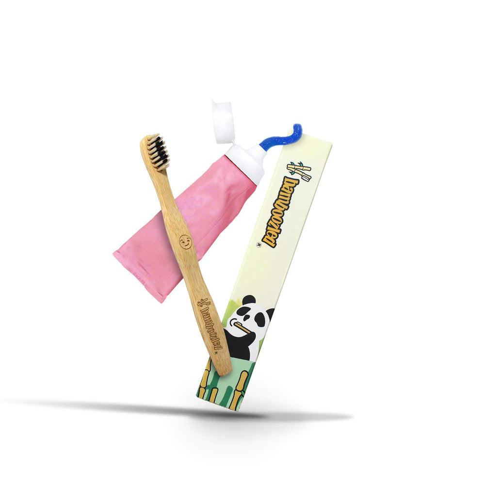 Display of bamboo toothbrushes and packaging