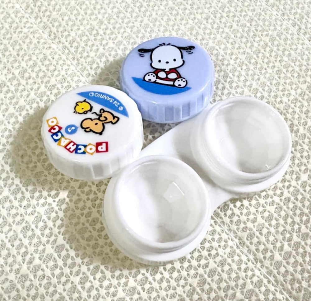 Compact travel-friendly Bandal & Neoul Pochacco contact lens case set