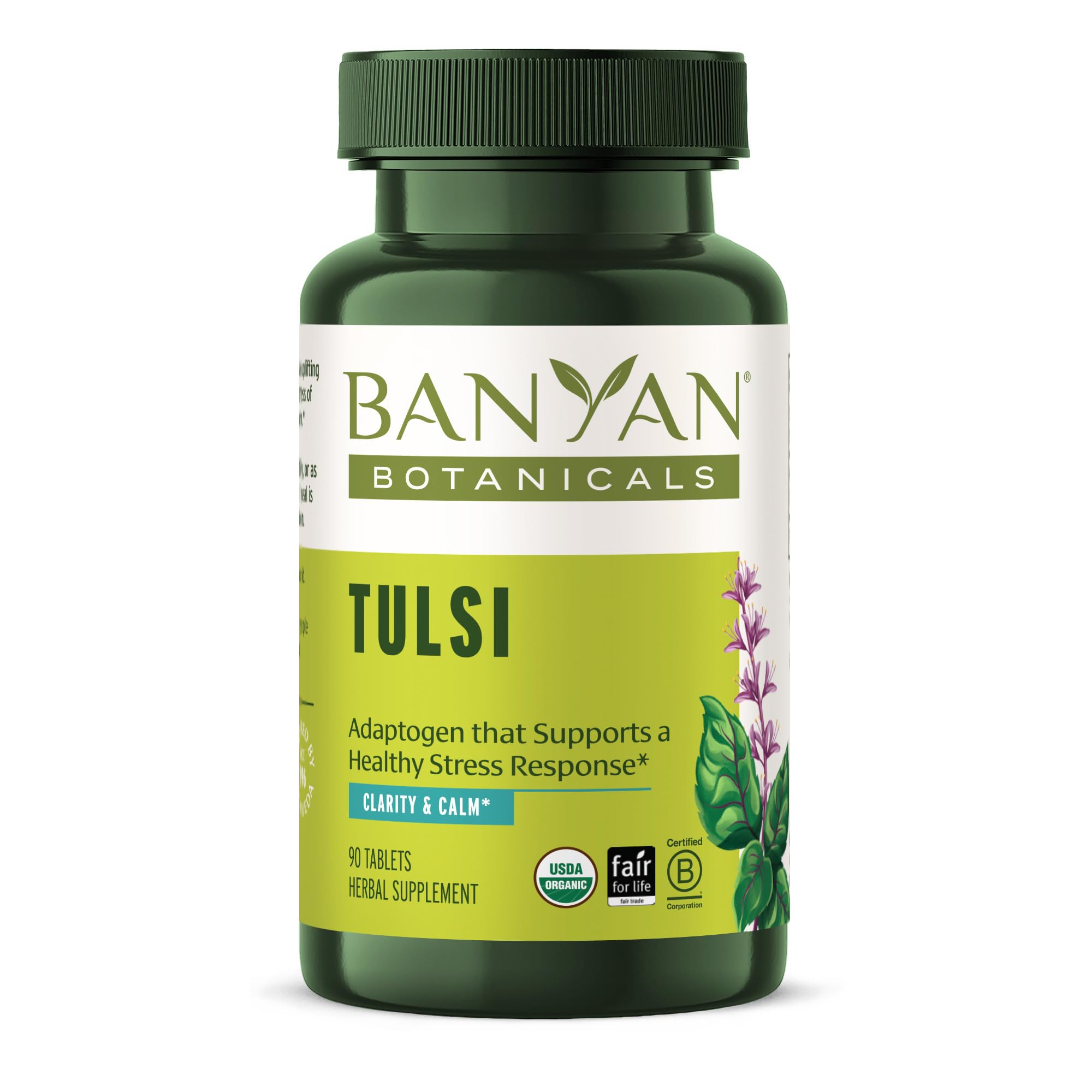 Front packaging of Banyan Botanicals Tulsi (Holy Basil) 90 tablets