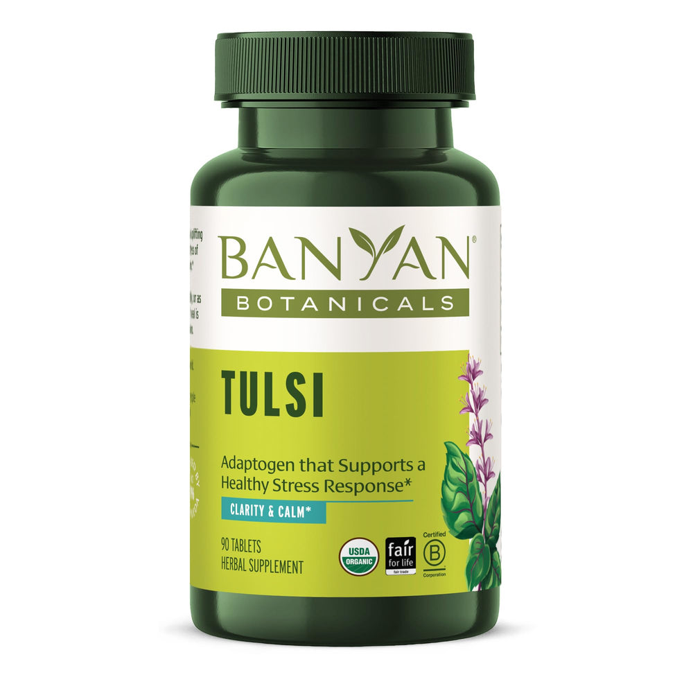 Front packaging of Banyan Botanicals Tulsi (Holy Basil) 90 tablets