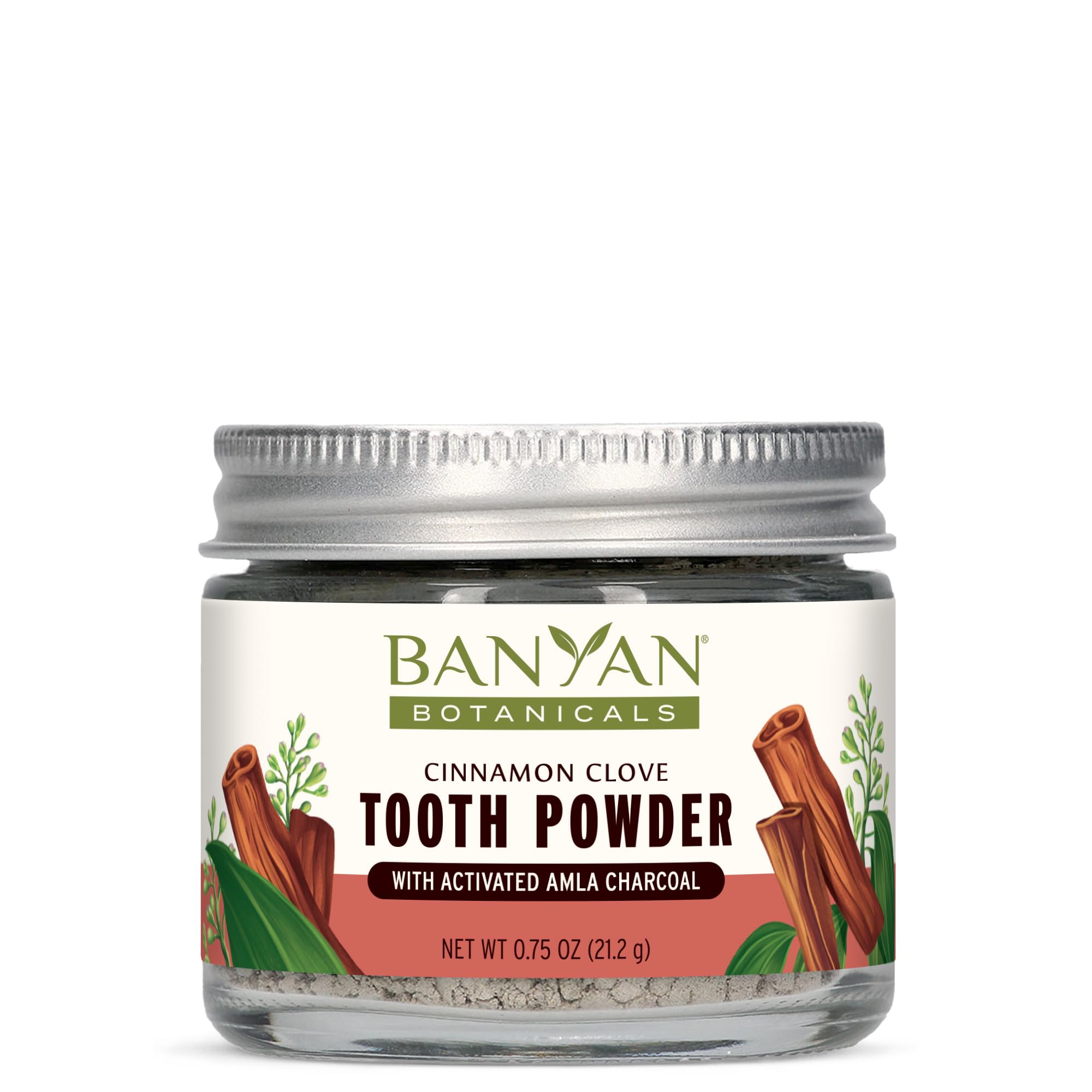 Front view of Banyan Botanicals Cinnamon Clove Tooth Powder jar