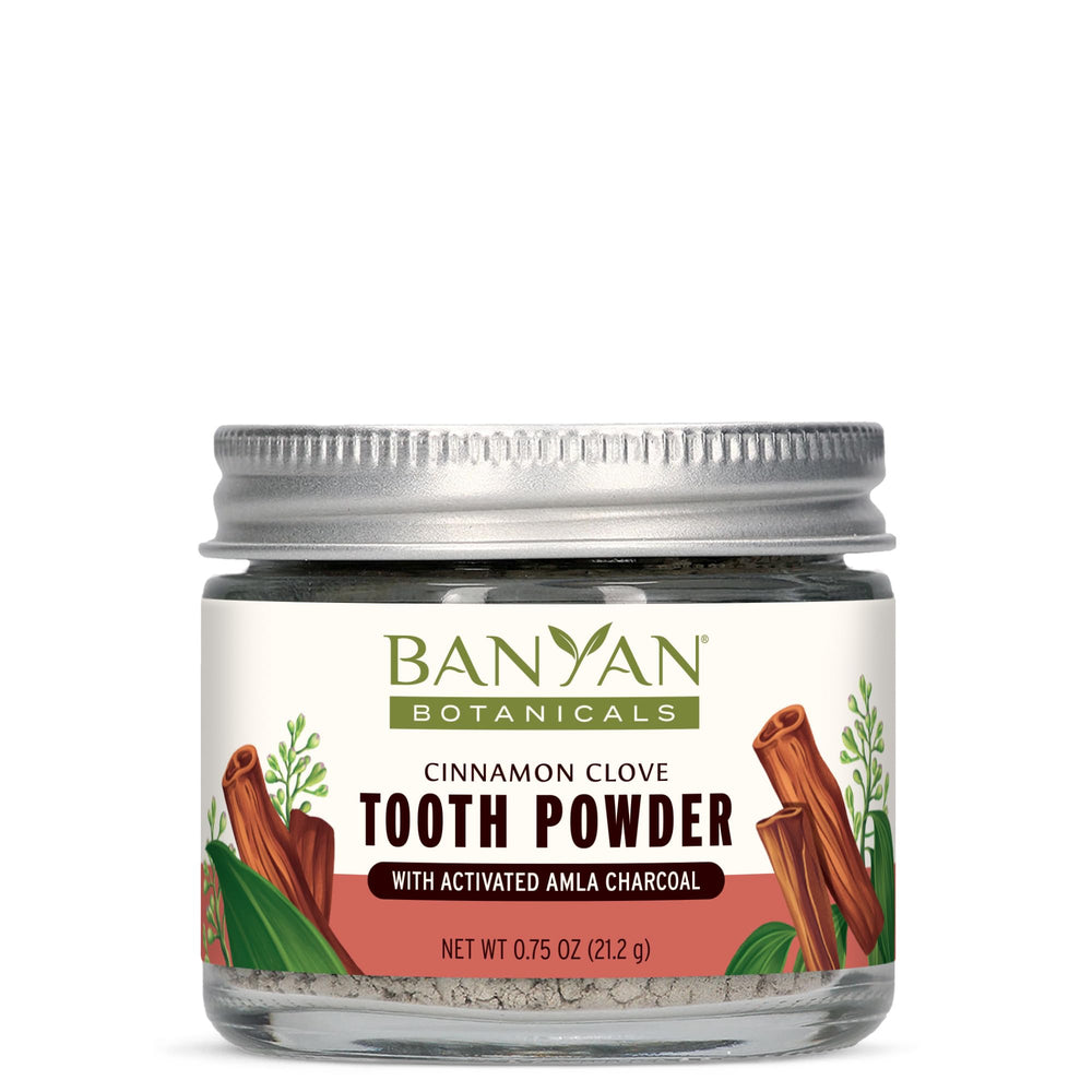 Front view of Banyan Botanicals Cinnamon Clove Tooth Powder jar
