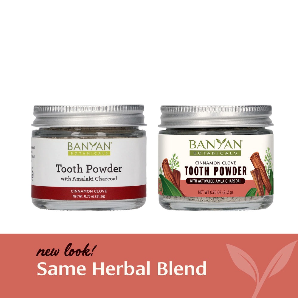Cinnamon flavor toothpaste powder packaging with spice imagery