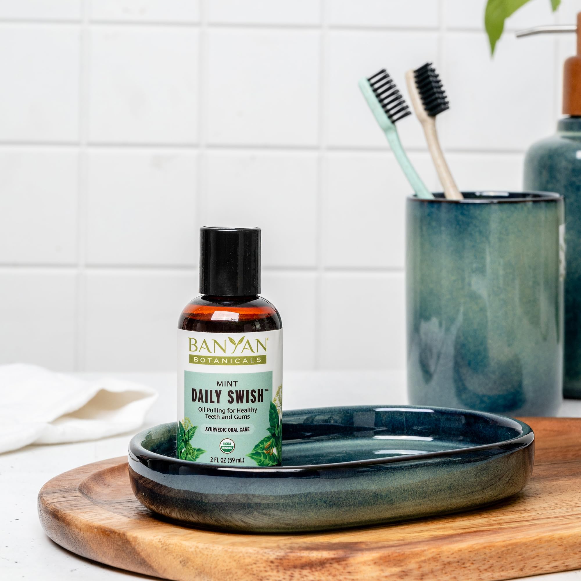 Instructions for oil pulling with Mint Daily Swish