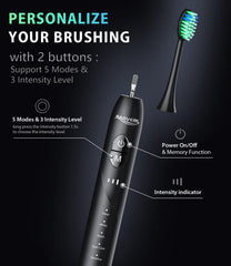 Eight replacement toothbrush heads included