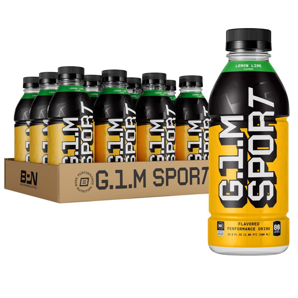 Bare Performance Nutrition G.1.M Sport RTD bottle front, lemon-lime, ideal race-day fueling.