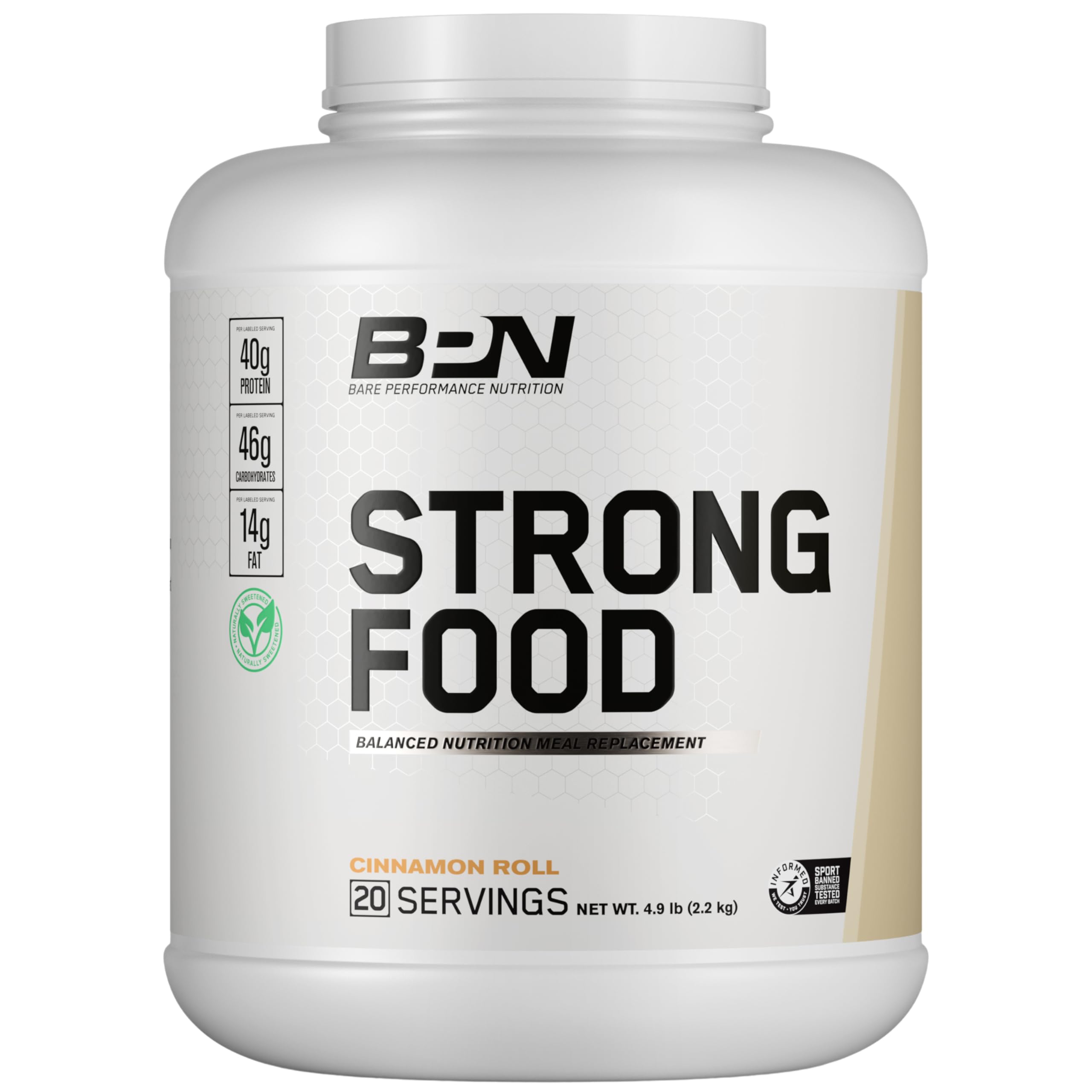 BARE Strong Food Cinnamon Roll bottle pour supports quick, balanced nutrition for busy days.