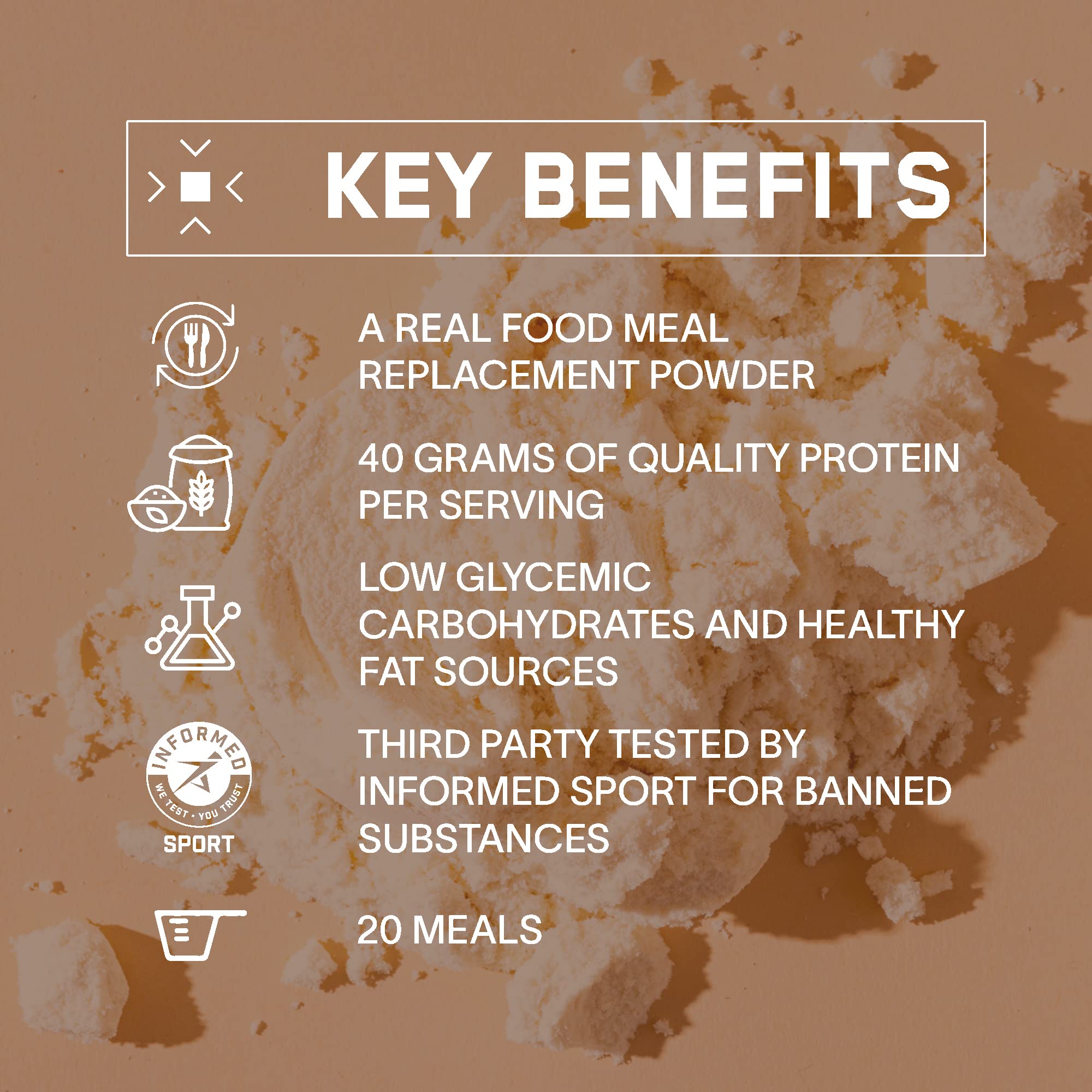 BARE Strong Food Cinnamon Roll packaging highlights 20 servings and Informed Sport testing.