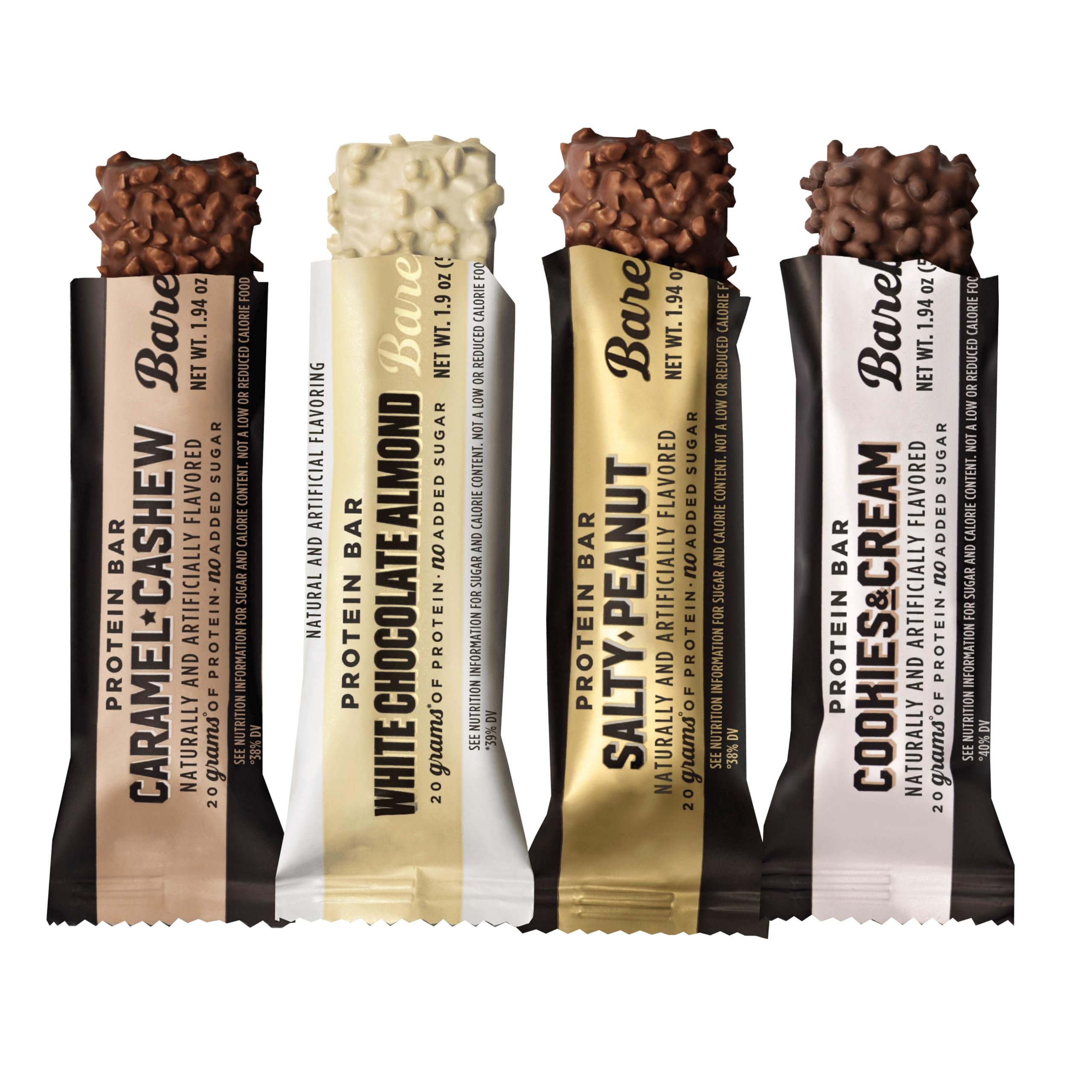 Barebell Protein Bar 8-pack assortment: Cookies & Cream, Salty Peanut, Caramel Cashew, White Chocolate Almond – 1.98 oz each, gluten-free, low sugar
