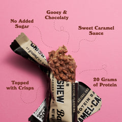 Barebells Caramel Cashew bars pack displayed as a convenient high-protein option.
