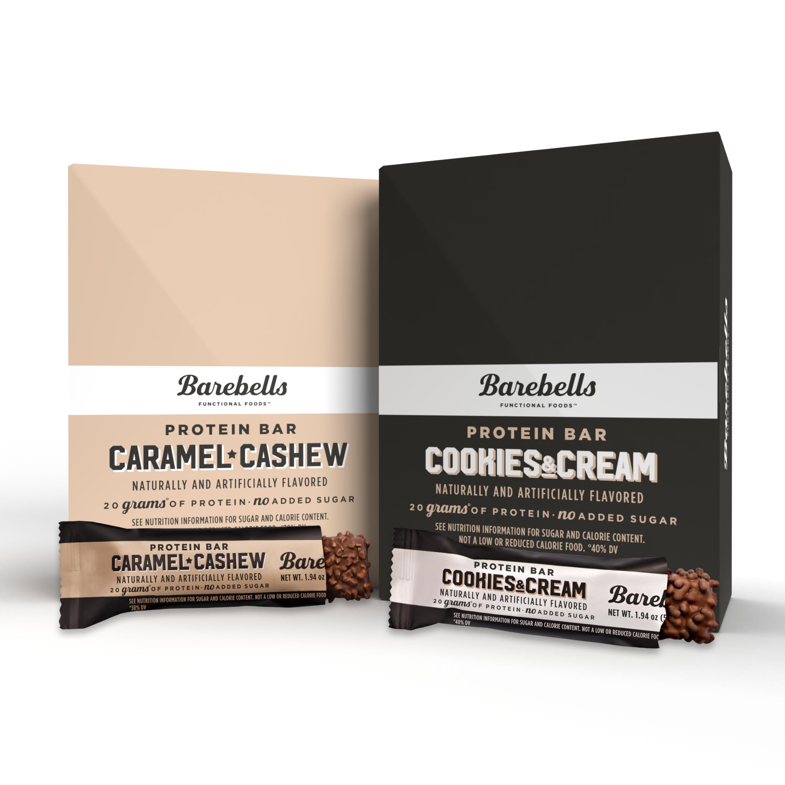 Barebells Caramel Cashew Cookies & Cream 24-pack on display for easy grab-and-go snacking.
