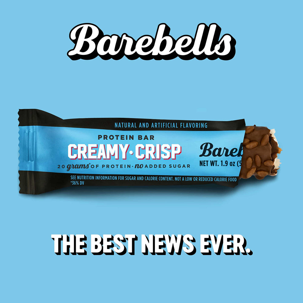 Barebells Creamy Crisp close-up reveals caramel filling and chocolate coating
