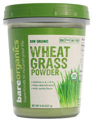 Front view of BareOrganics Wheatgrass Powder 8 oz