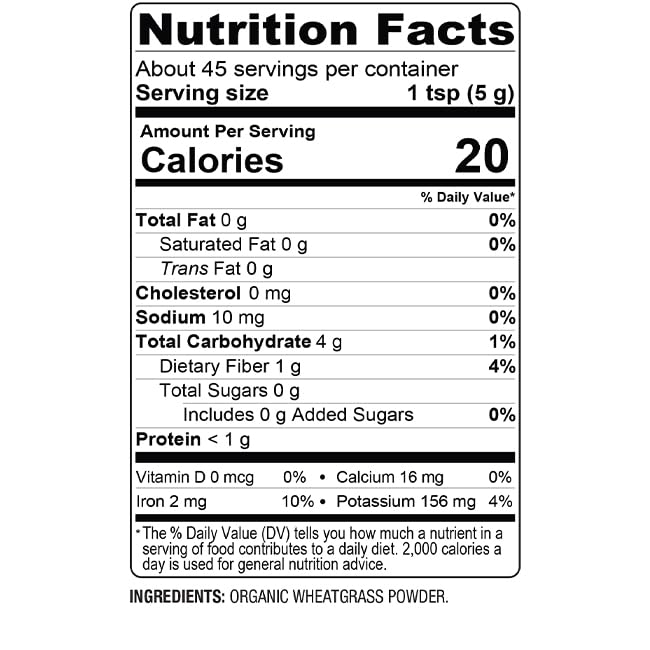 Packaging for BareOrganics Wheatgrass Powder 8 oz with label