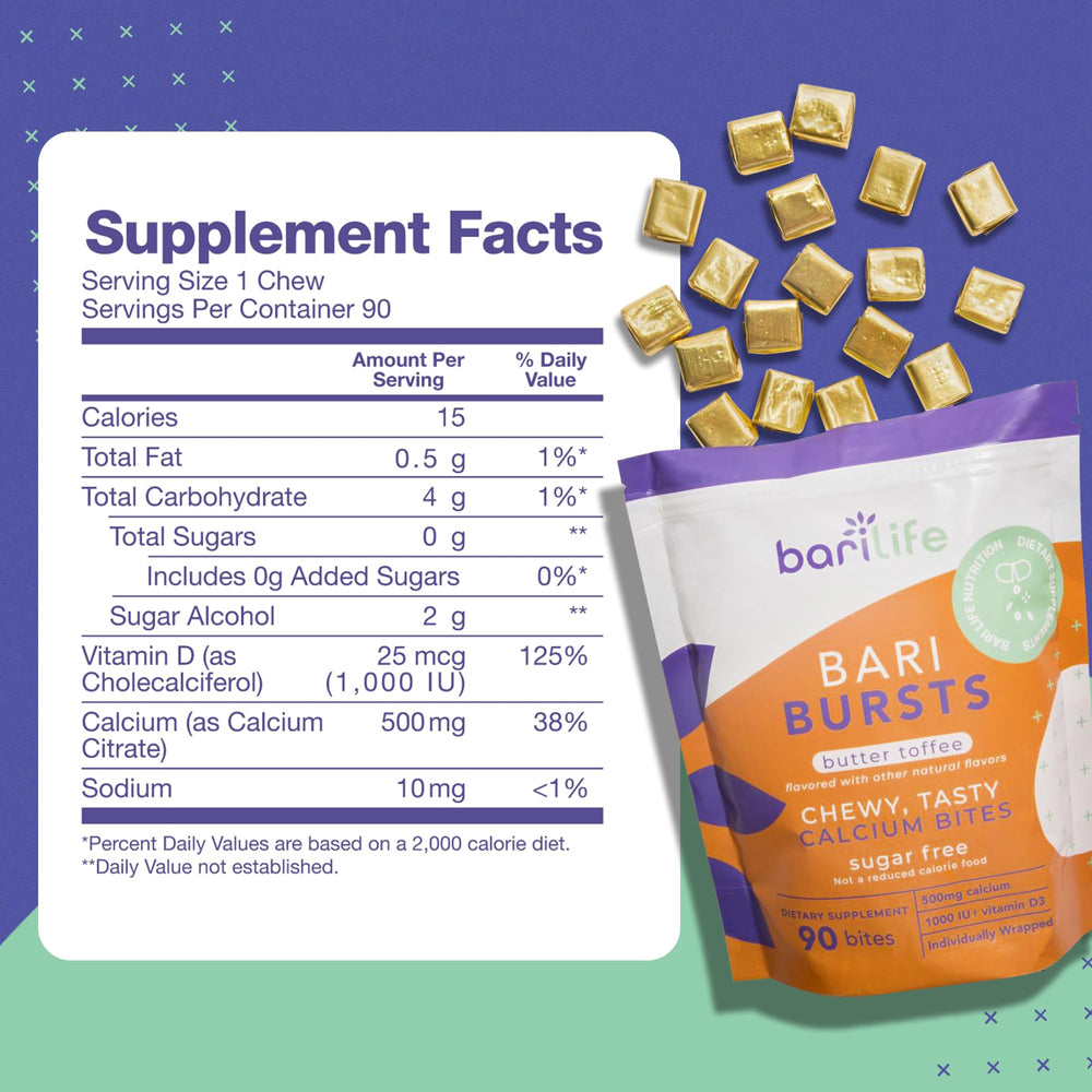 BariBurst 1000 IU vitamin D3 chews to aid calcium uptake
