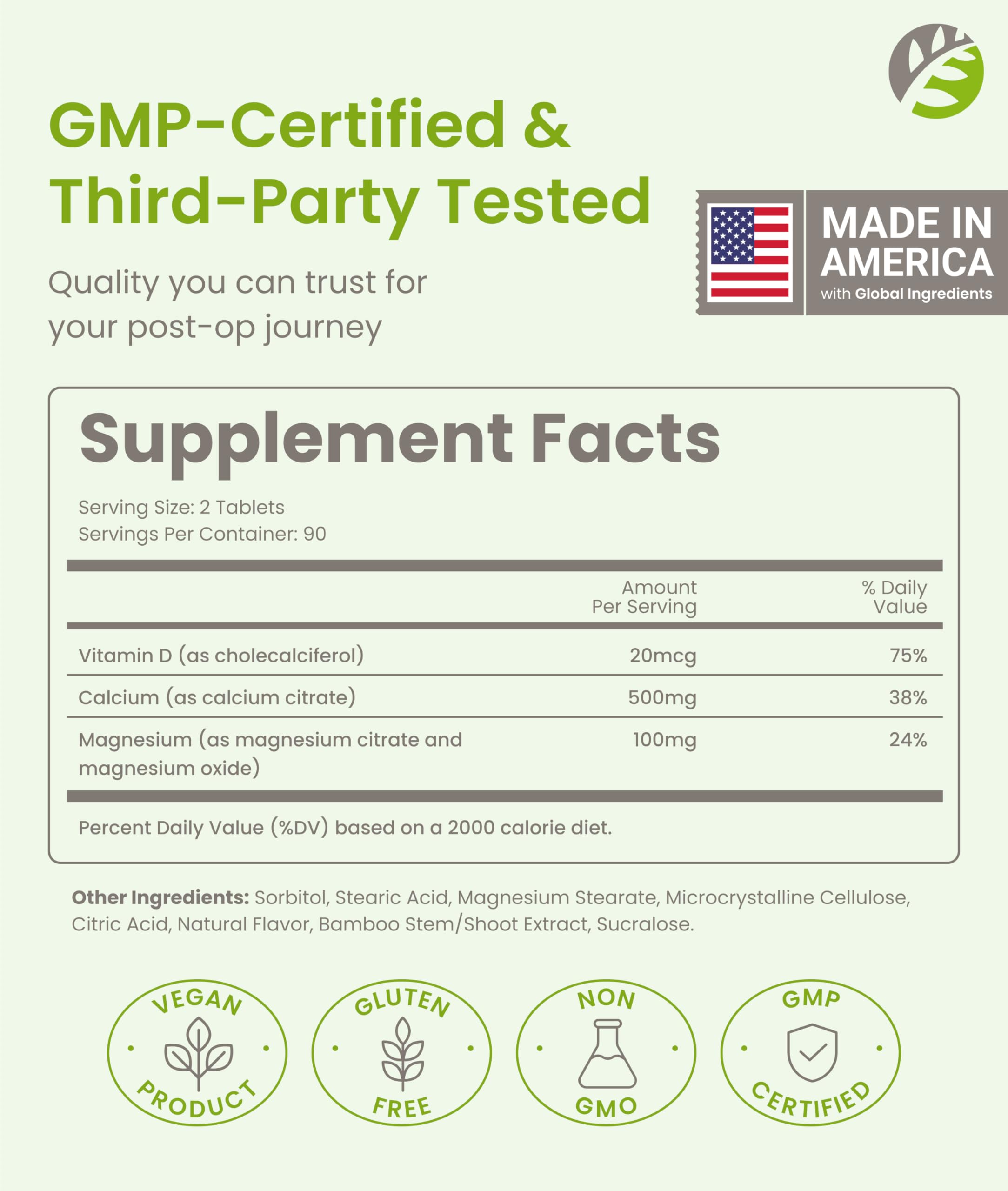 Label highlights calcium citrate, magnesium and vitamin D