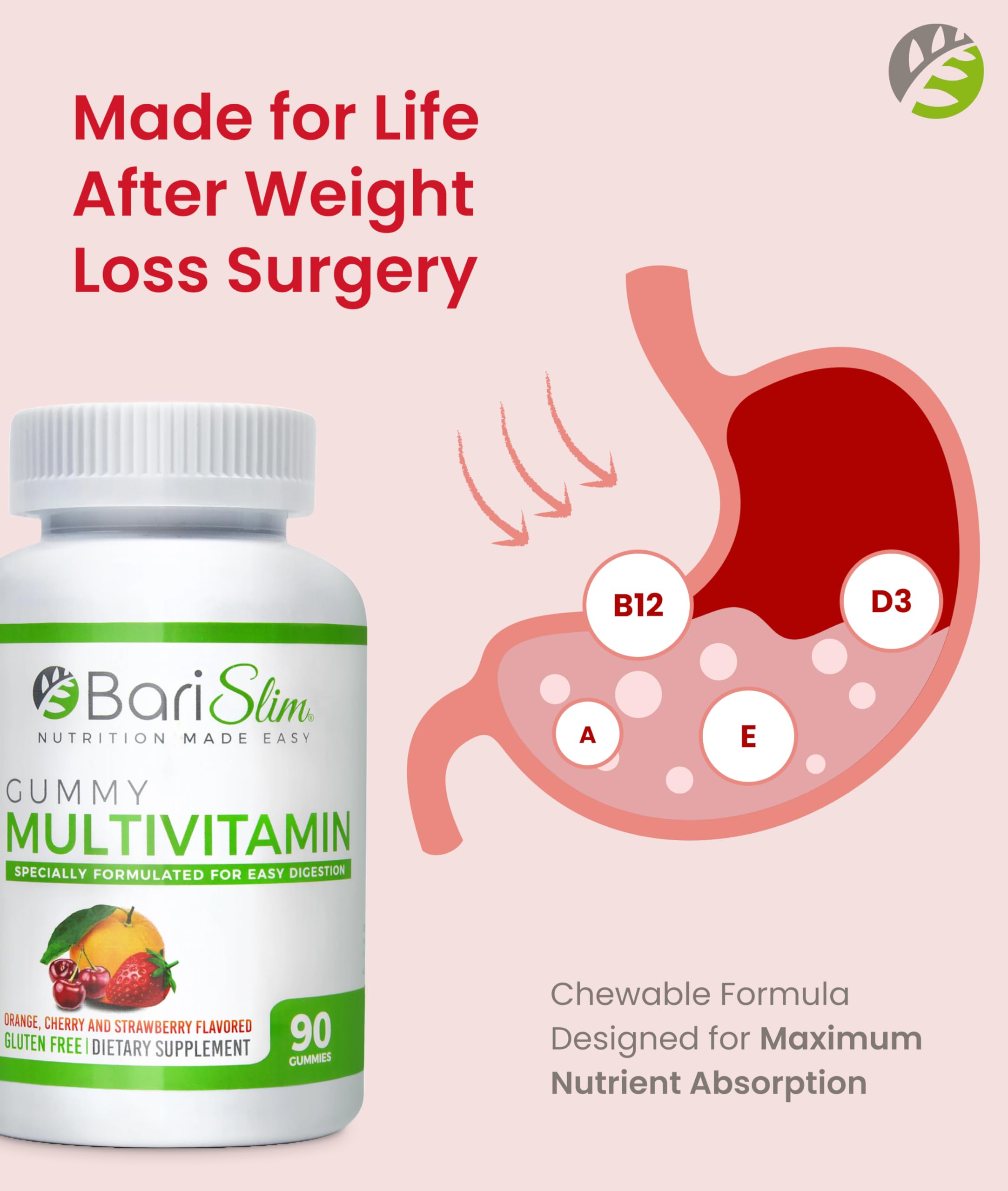 Nutrition label and ingredients for BariSlim bariatric gummies