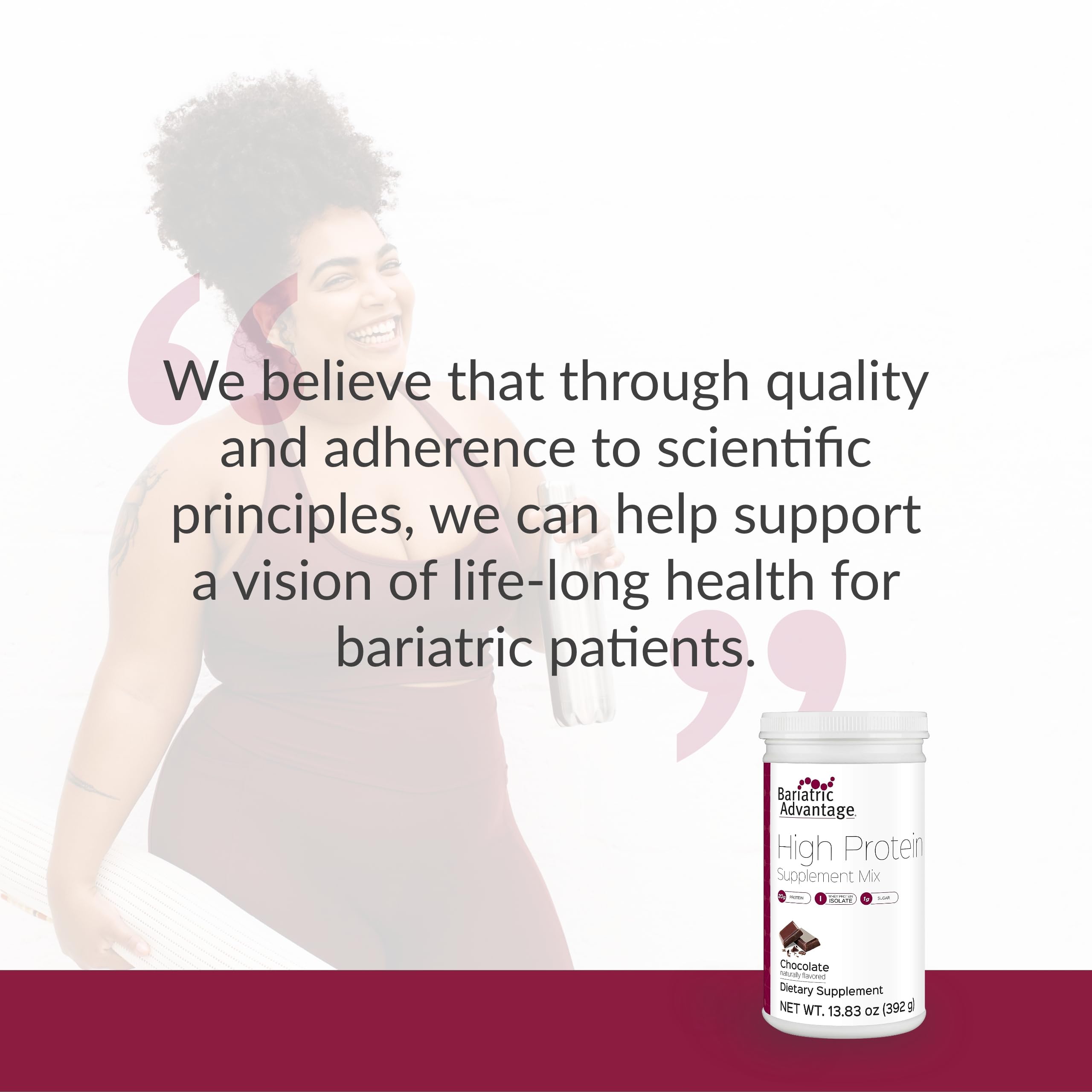 Bariatric Advantage 14-serving packaging front emphasizes convenient post-surgery protein support.