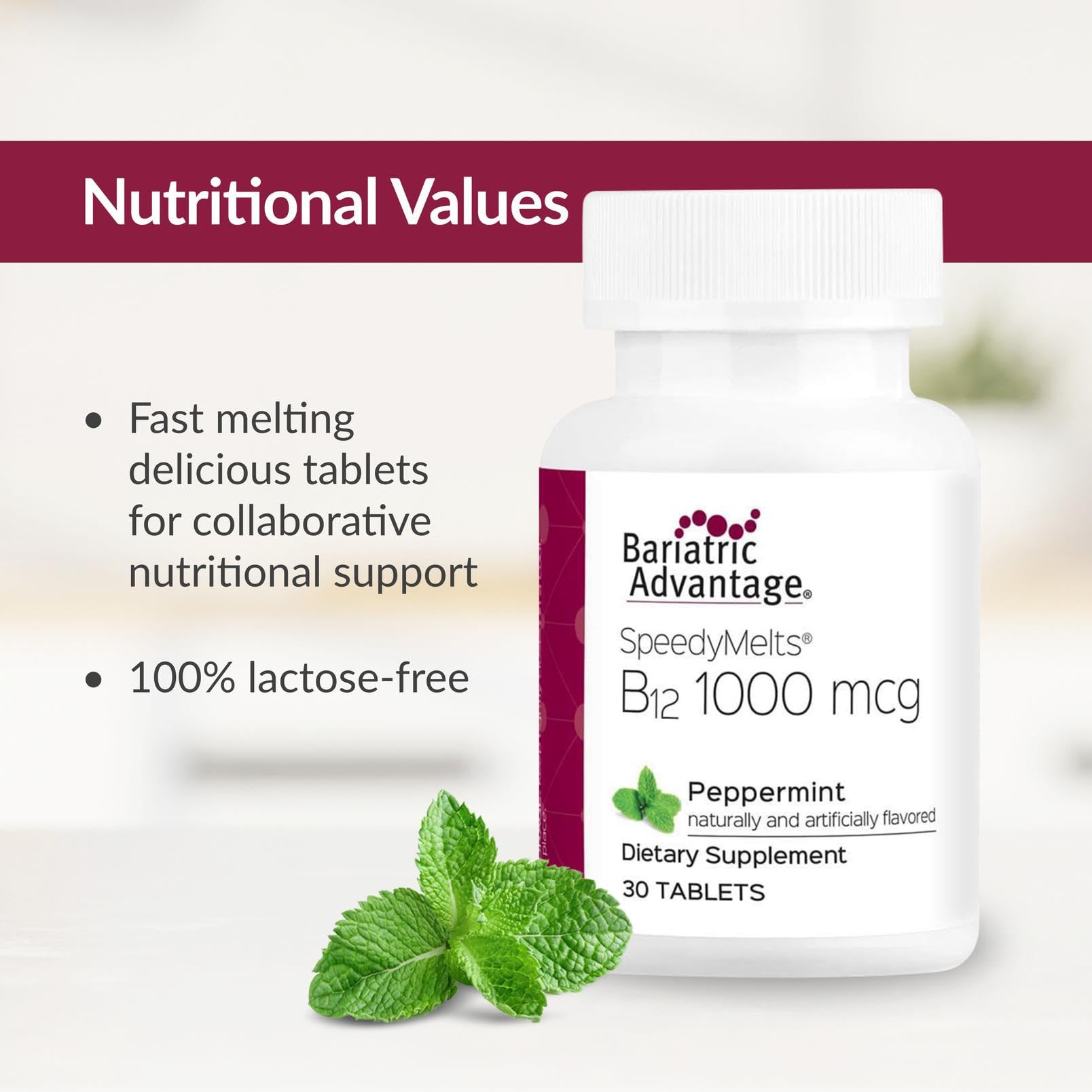 Front of the Bariatric Advantage B-12 Speedy Melts 30-count bottle