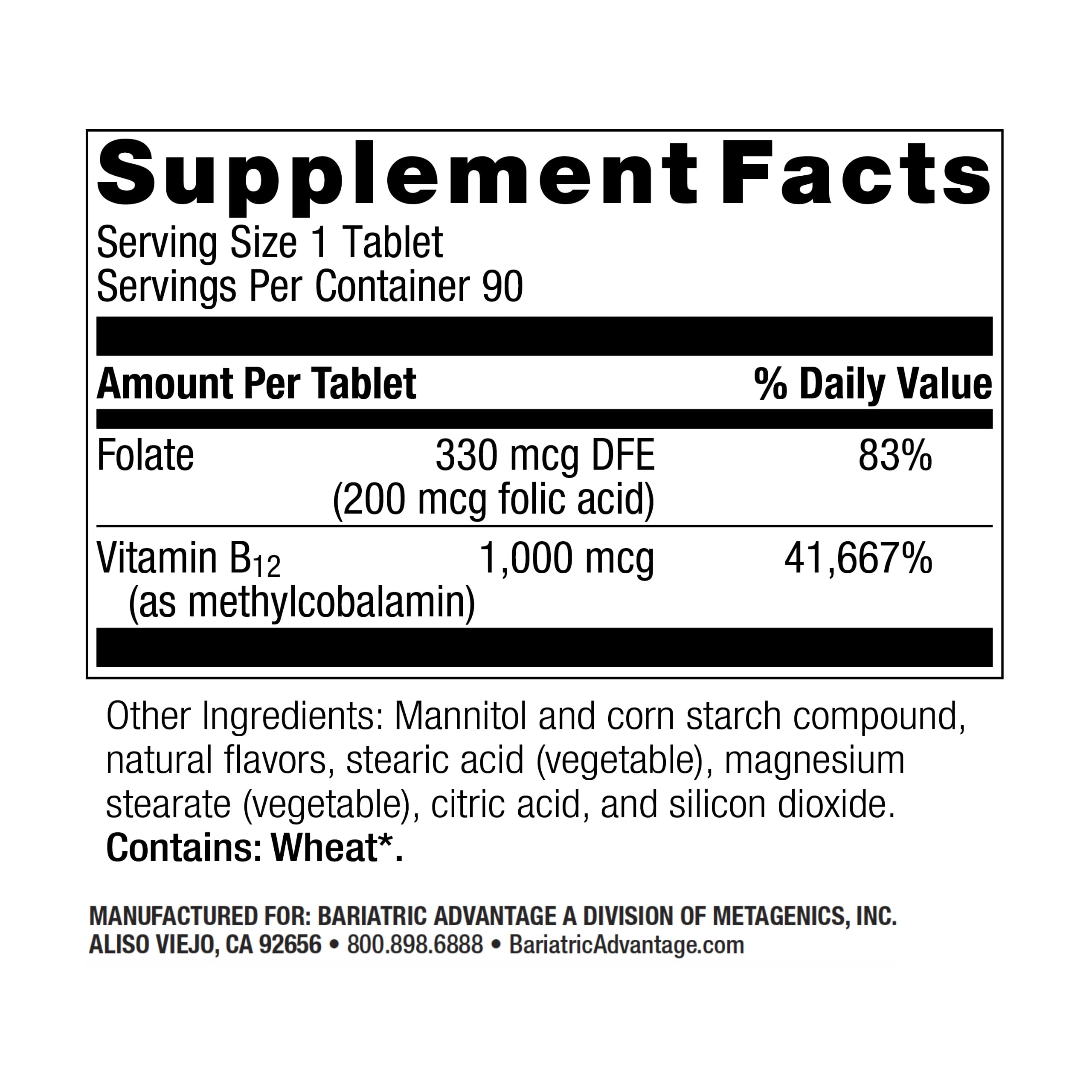 Box back showing nutrition information for B-12 Speedy Melts
