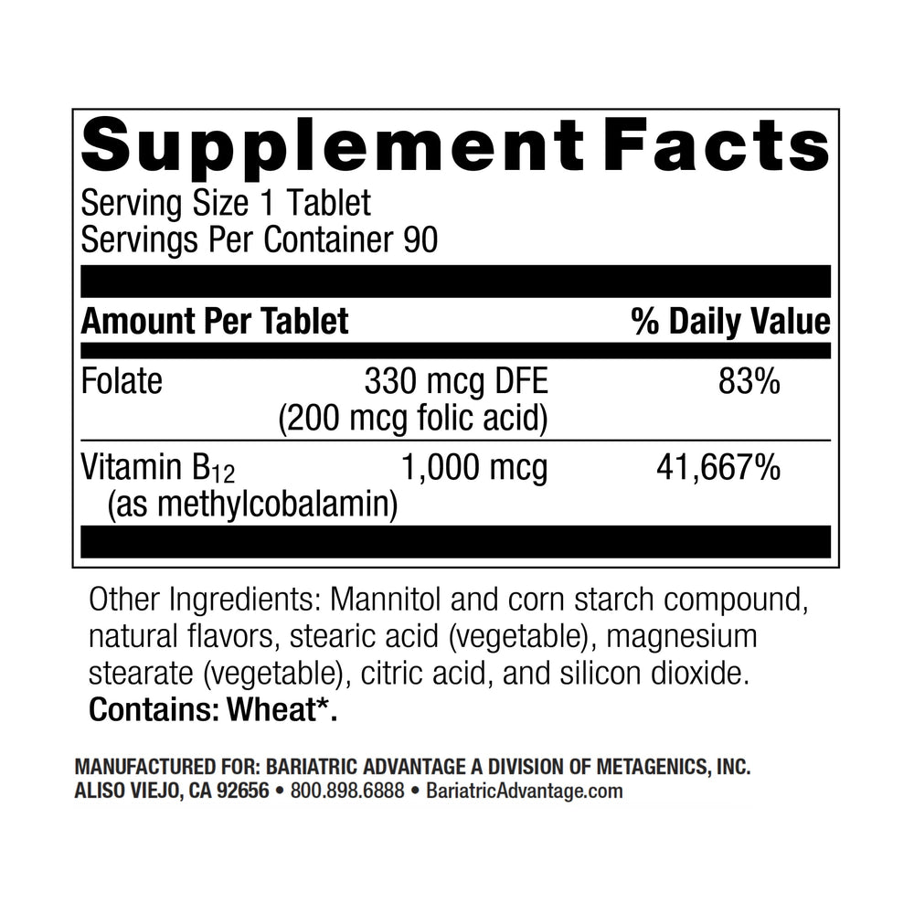 Box back showing nutrition information for B-12 Speedy Melts