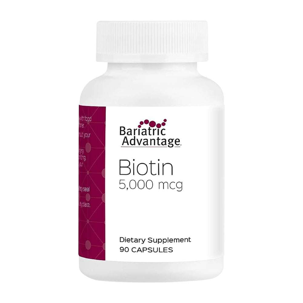 Front view of Bariatric Advantage Biotin 5,000 mcg bottle (90 count)