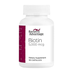 Front view of Bariatric Advantage Biotin 5,000 mcg bottle (90 count)