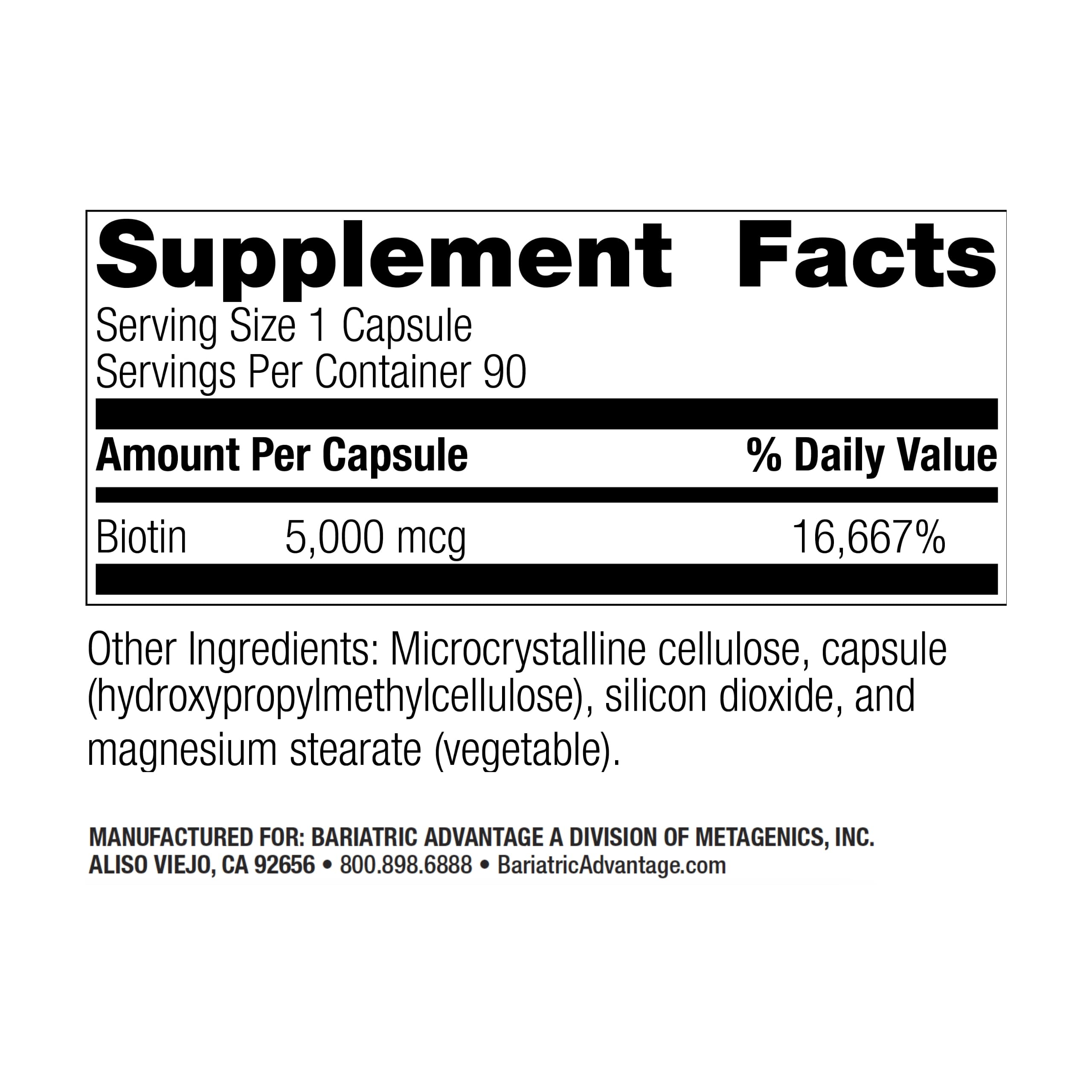 Packaging of Bariatric Advantage Biotin 5,000 mcg 90 count