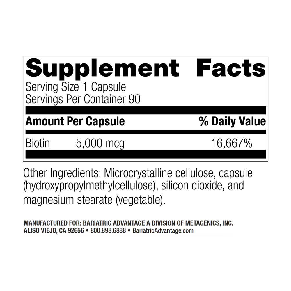 Packaging of Bariatric Advantage Biotin 5,000 mcg 90 count
