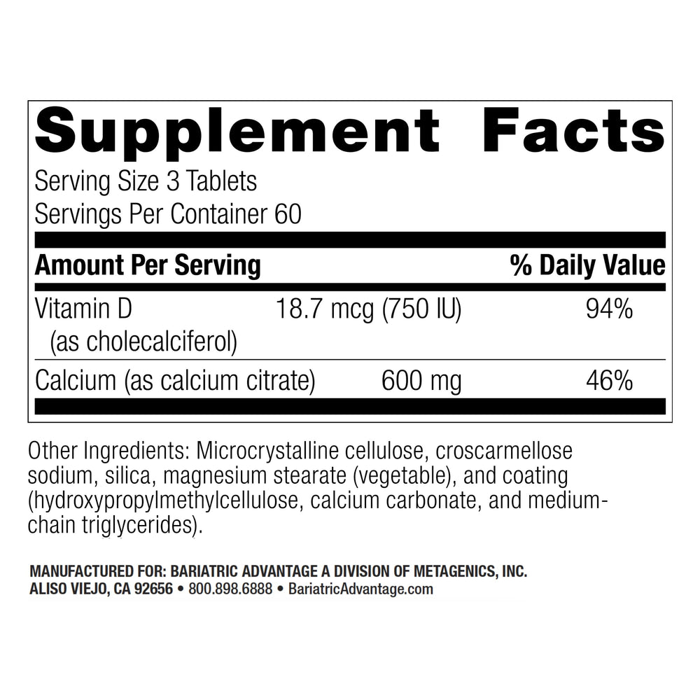 Calcium citrate 600 mg per serving information on the label