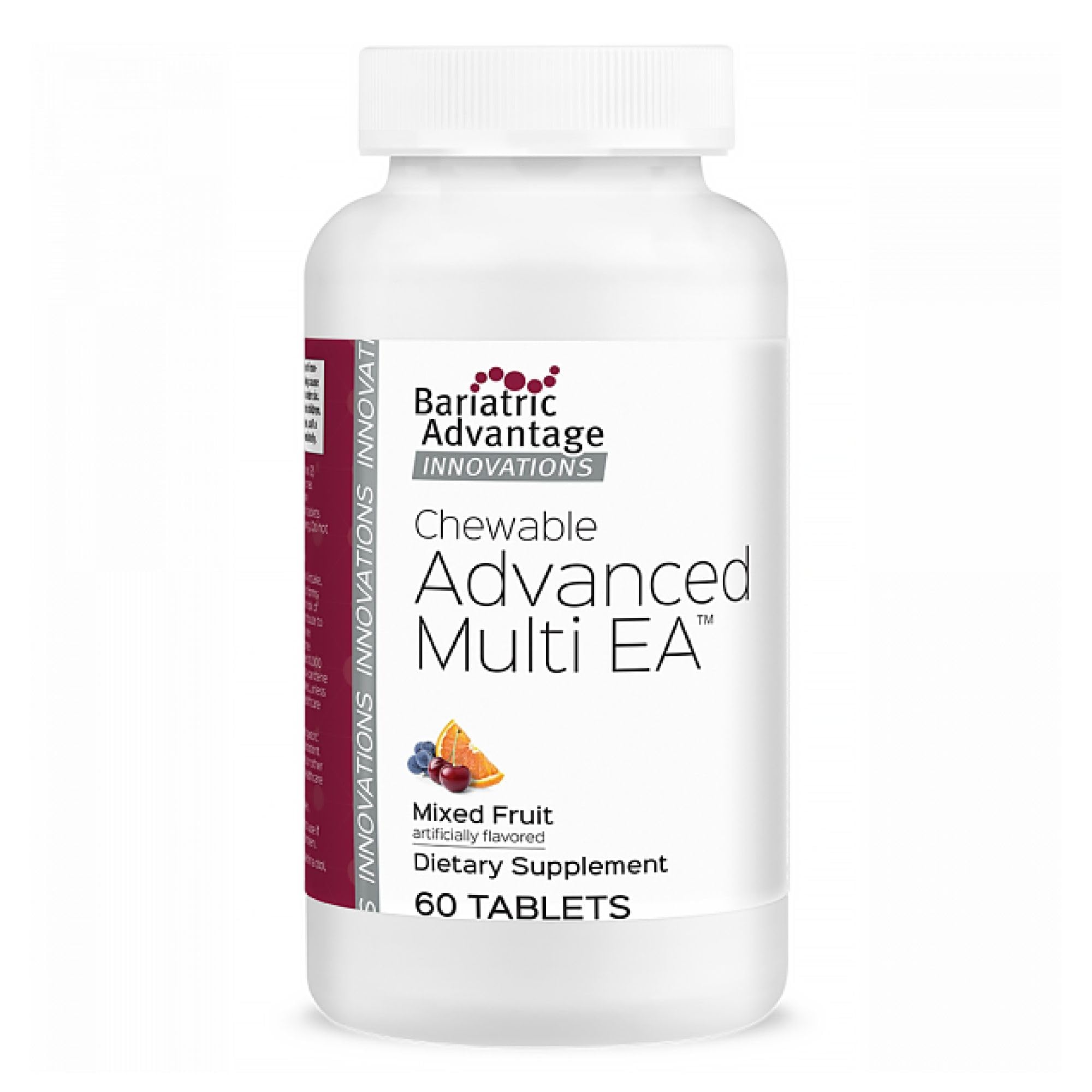 Front view of Bariatric Advantage Chewable Advanced Multi EA bottle in mixed fruit flavor, 60 count