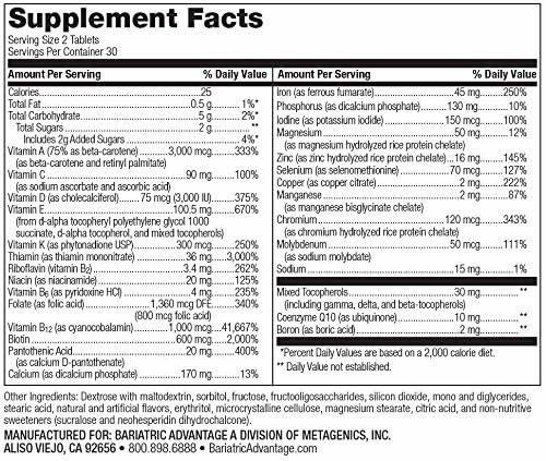 Close-up of two chewable multivitamin tablets in mixed fruit flavor