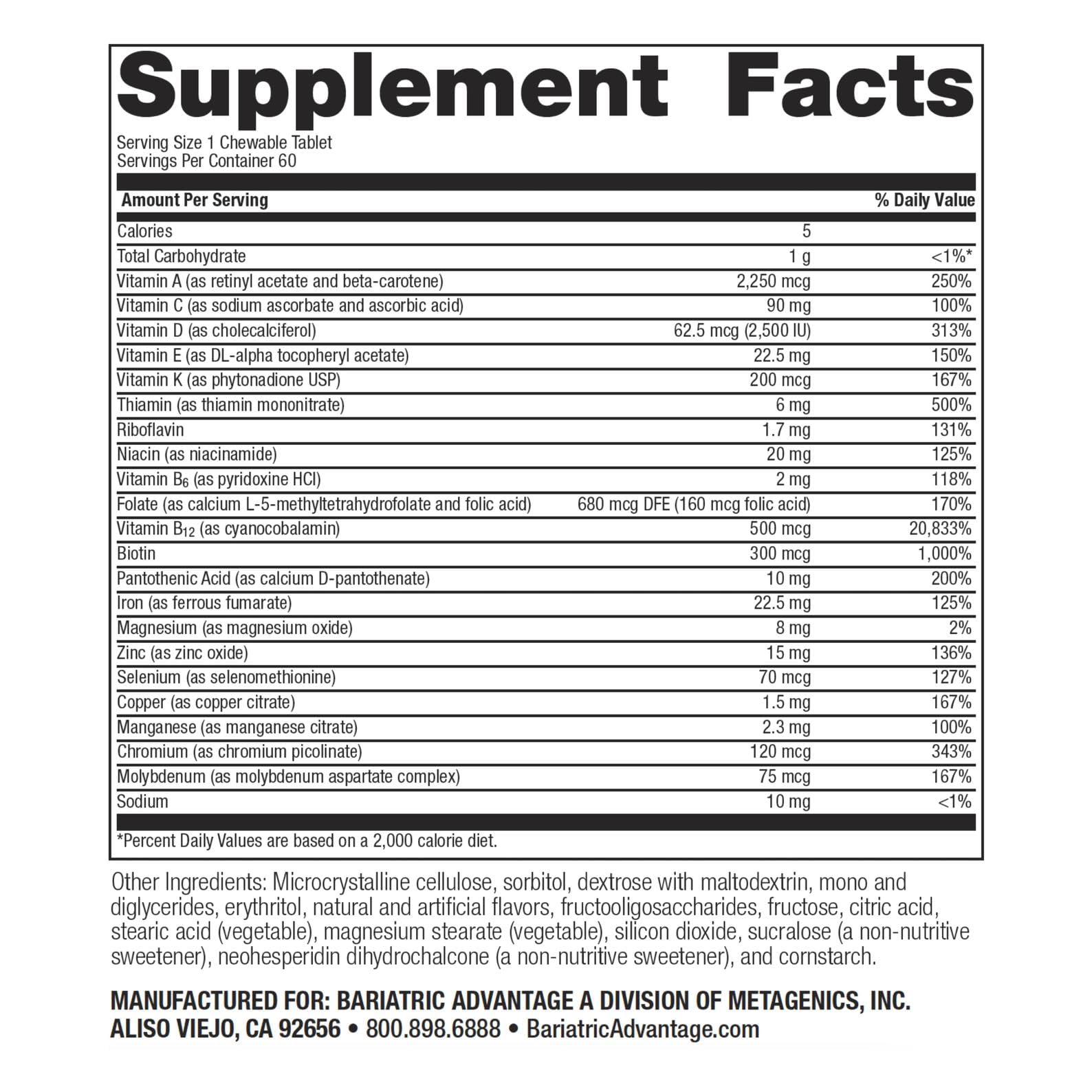 Close-up of chewable ADEK vitamins with iron for bariatric recovery